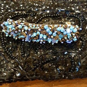 GUATAMALAN HAIR BARRETTE BLUE‎ BROWN SEQUINS